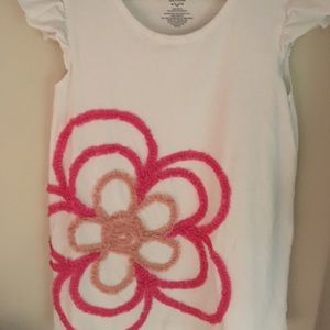 White Cotton T-shirt with Pink and Orange Flower